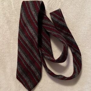 Yves Saint Laurent Striped Red and Grey Wool Tie